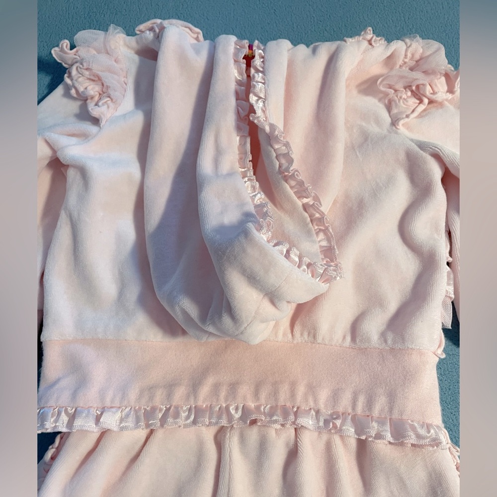 Kate Mack girls’ size 24 mos two-piece pink velour set (hoodie & pants) - Picture 6 of 7